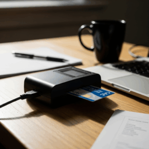 military CAC smart card reader devices on desk