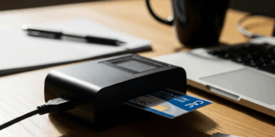 military CAC smart card reader devices on desk